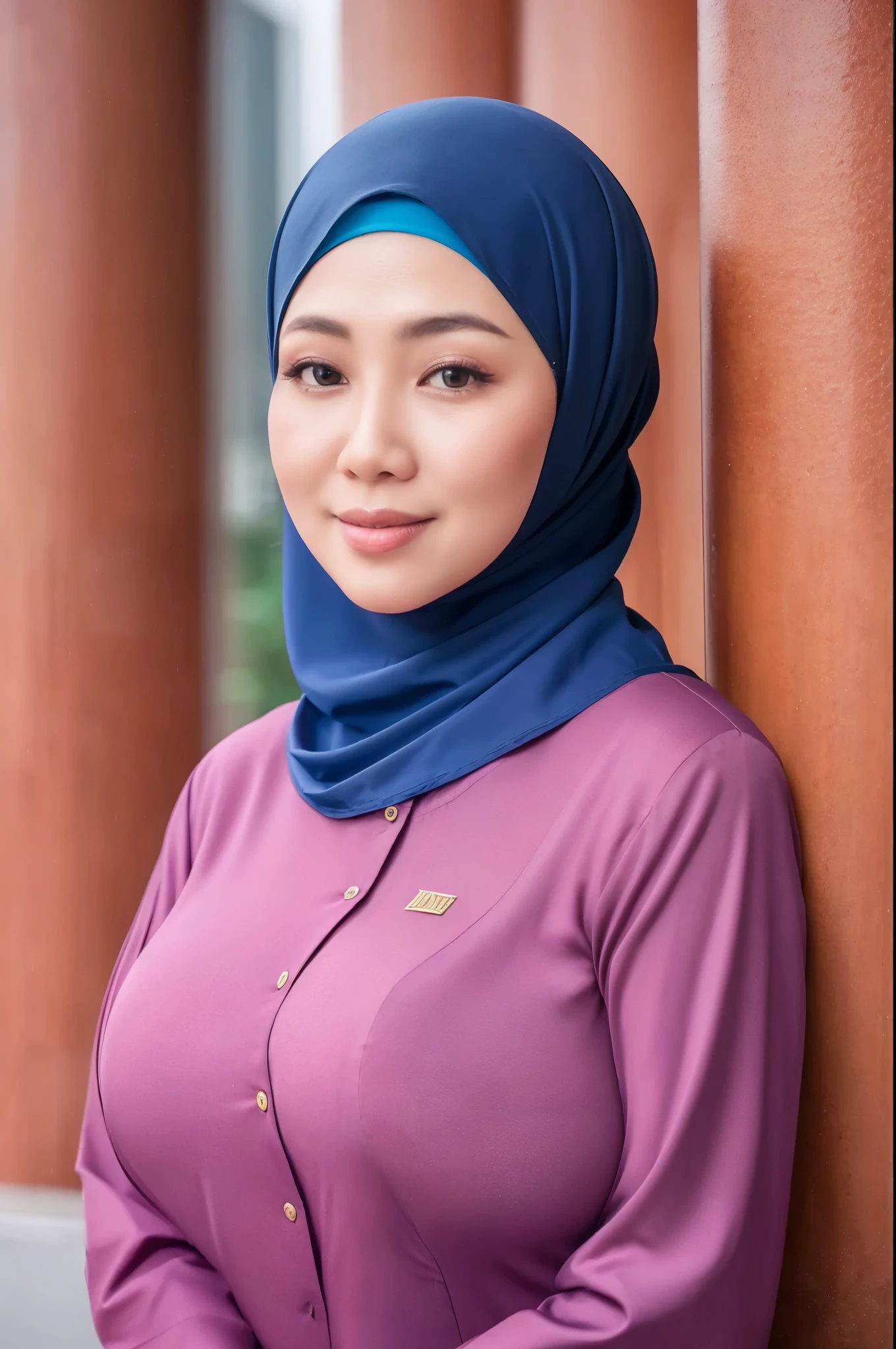50 years Old, Hijab Indonesian mature woman, Big Tits : 66.9, Gamis, Breast out from her clothes : 1.9, at doctor office, Dark light, at Nighttime