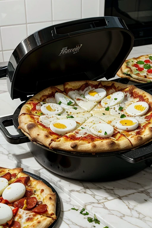 spawn a boiled egg on a pizza maker's prep table