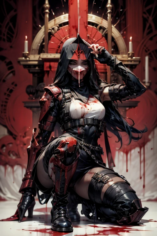 (masterpiece:1.1), (best quality:1.1), (flat colors:1.2), BREAK,
(dark fantasy:1.1), (red theme:1.1), BREAK,
(solo:1.2), (full body pose:1.0), (hourglass body shape), (High heel boots:1.5), (dynamic:1.0), (nun:1.1), (bio mechanical:1.0), (cybernetic parts:1.1), (large breasts:1.0), (tactical vest:1.0), (with buckle and tape:1.0), (mouth mask:1.5), (make a blood sacrifice:1.8), (Skulls on the ground), Oil on canvas, In the artstyle of HR Giger