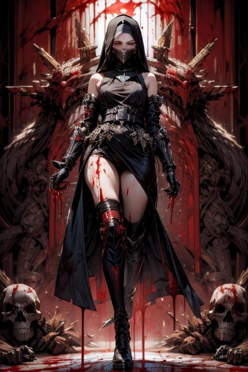 (masterpiece:1.1), (best quality:1.1), (flat colors:1.2), BREAK,
(dark fantasy:1.1), (red theme:1.1), BREAK,
(solo:1.2), (full body pose:1.0), (hourglass body shape), (High heel boots:1.5), (dynamic:1.0), (nun:1.1), (bio mechanical:1.0), (cybernetic parts:1.1), (large breasts:1.0), (tactical vest:1.0), (with buckle and tape:1.0), (mouth mask:1.5), (make a blood sacrifice:1.8), (Skulls on the ground), Oil on canvas, In the artstyle of HR Giger