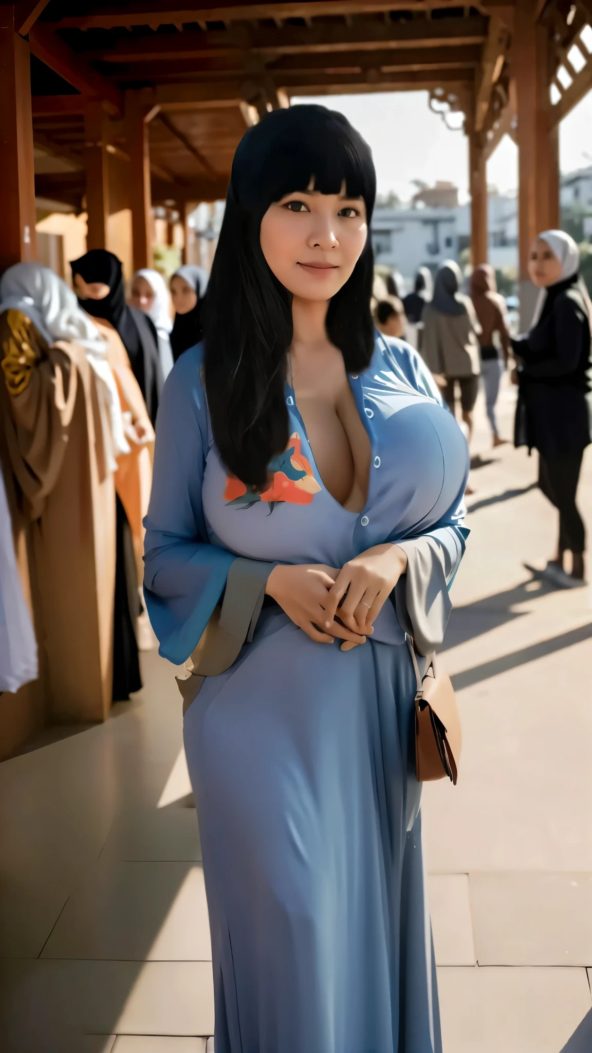 50 years Old, Hijab Indonesian mature woman, Big  : 66.9, Gamis,  out from her clothes : 1.9, at doctor office, Dark light, at Nighttime