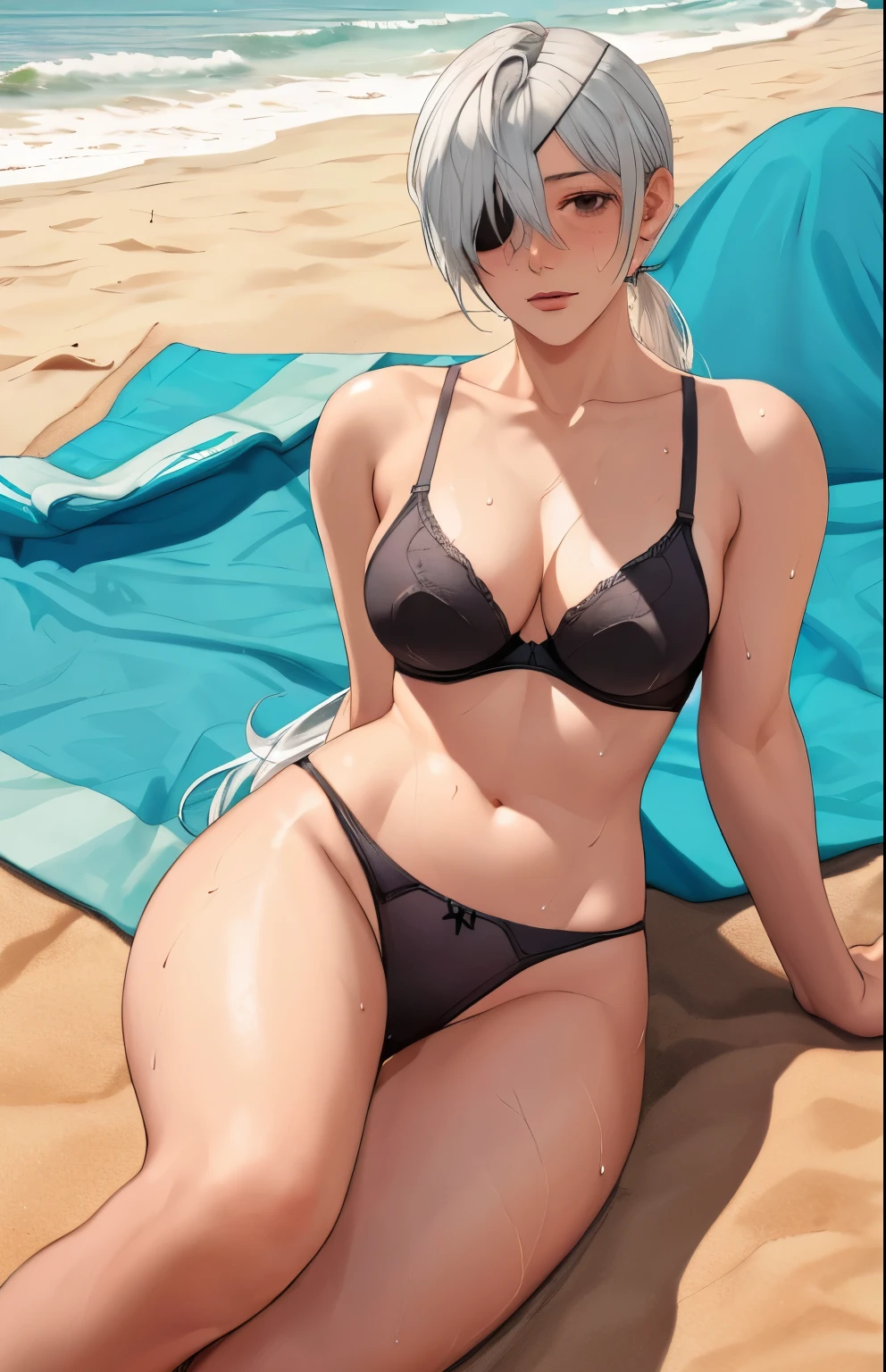 High resolution, high resolution,2D Anime Style,,Cool woman,Gal,tall,20th Generation,White hair long hair,Curly hair twin tails,Light blue eyes,Gal,Beautiful watch,Beautiful earrings,Lots of beautiful necklaces,Black Bikini,Opened hoodie,He is smiling,Has fangs,whole body,Walking on the beach,