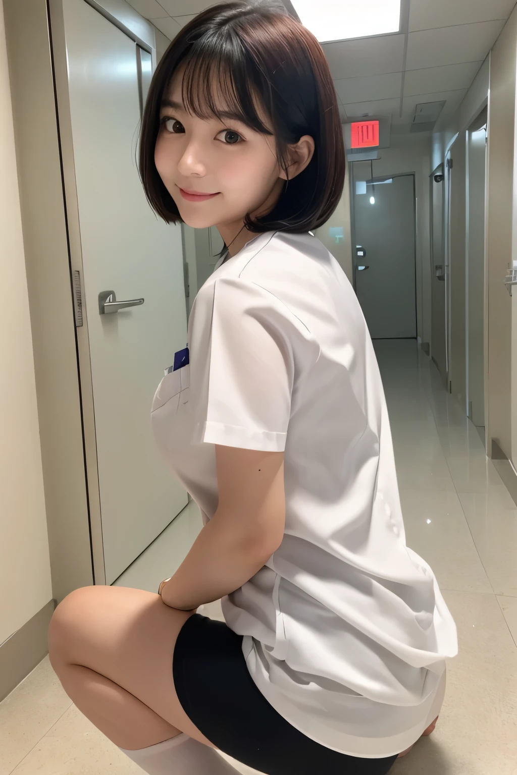 adorable, 1 young girl, ((10 years old)), baby face. arrangement of nurses' clothing. (Full body shot), Medium breast. surgery room. Ultra High Res. realistic: 1.4, UHD