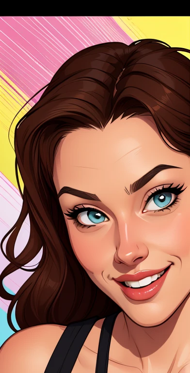 Xena princess warrior portrait mode sensual sesys style Cartoon style digital illustration together boyfriends Cartoon style character portrait mode Character cartoon style facial expression happy beautiful smile and six medium small portrait mode waist up 