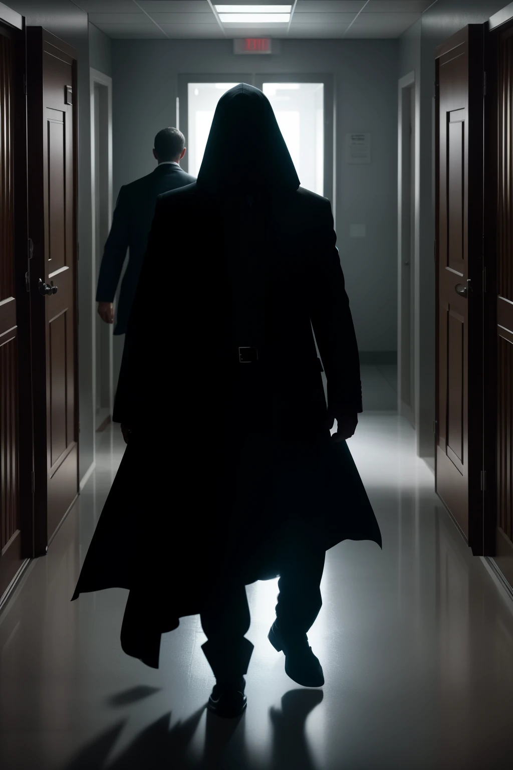 A doctor, with weary yet focused eyes, scrutinizes the shadows casting on the cold, sterile floor of the emergency room. The atmosphere is tense and fear-inducing, with patients moaning and groaning in the background. Shadows dance menacingly on the walls, resembling terrifying figures that could be a harbinger of doom. The doctor's face reflects a mixture of fear, intimidation, and determination as he tries to unravel the mystery behind the eerie shadows. With each passing second, the fear grows stronger, and the doctor senses an ominous presence that could potentially be a demon or a specter. The situation requires the highest level of attention and precision, making