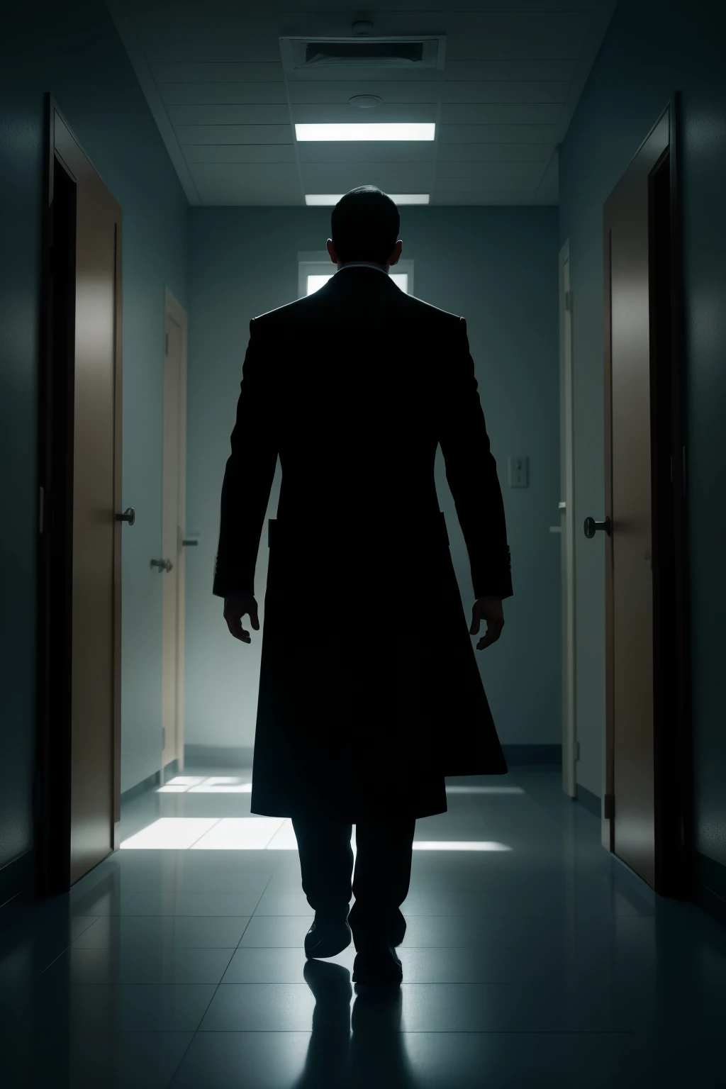 A doctor, with weary yet focused eyes, scrutinizes the shadows casting on the cold, sterile floor of the emergency room. The atmosphere is tense and fear-inducing, with patients moaning and groaning in the background. Shadows dance menacingly on the walls, resembling terrifying figures that could be a harbinger of doom. The doctor's face reflects a mixture of fear, intimidation, and determination as he tries to unravel the mystery behind the eerie shadows. With each passing second, the fear grows stronger, and the doctor senses an ominous presence that could potentially be a demon or a specter. The situation requires the highest level of attention and precision, making