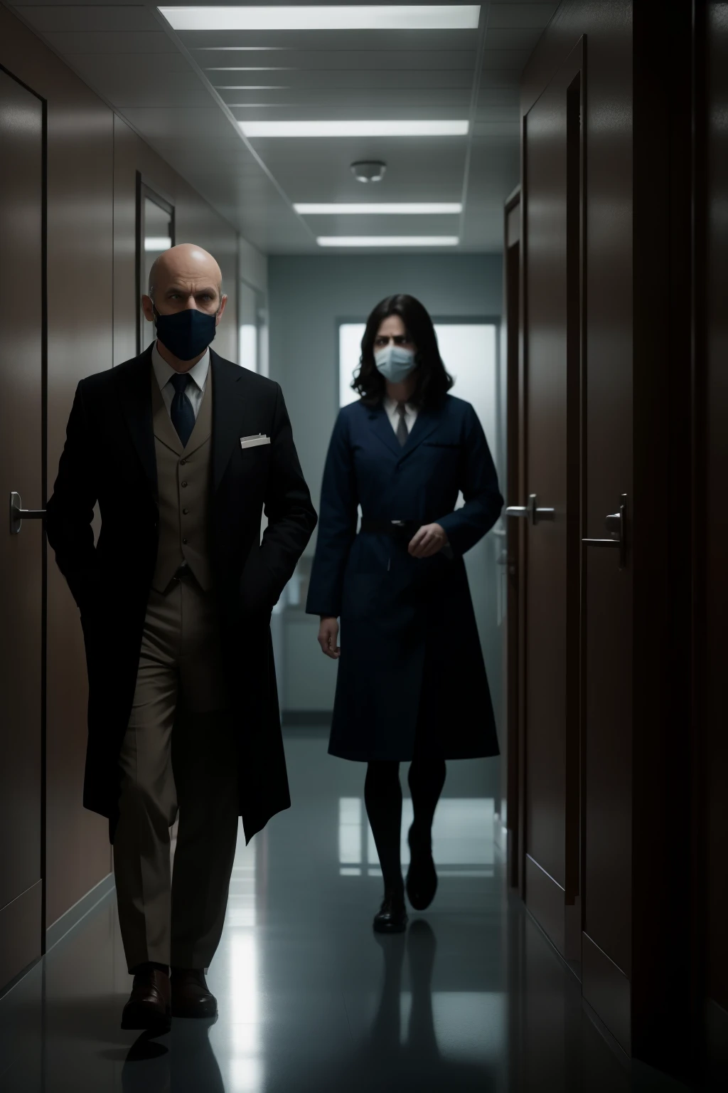 A doctor, with weary yet focused eyes, scrutinizes the shadows casting on the cold, sterile floor of the emergency room. The atmosphere is tense and fear-inducing, with patients moaning and groaning in the background. Shadows dance menacingly on the walls, resembling terrifying figures that could be a harbinger of doom. The doctor's face reflects a mixture of fear, intimidation, and determination as he tries to unravel the mystery behind the eerie shadows. With each passing second, the fear grows stronger, and the doctor senses an ominous presence that could potentially be a demon or a specter. The situation requires the highest level of attention and precision, making