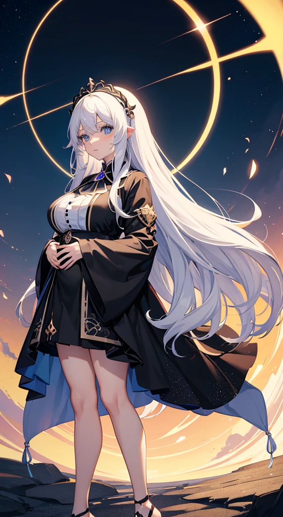 anime girl,long white hair,blue eyes,Black dress, Cute anime wife wearing beautiful clothes, Best Anime 4k Kona-chan Wallpapers, anime art wallpaper 8 k, anime art wallpaper 4k, anime art wallpaper 4k, Anime style 4k, Anime girl in black skirt, 8k high quality detailed art, Beautiful anime girl,Pregnant,Huge breasts