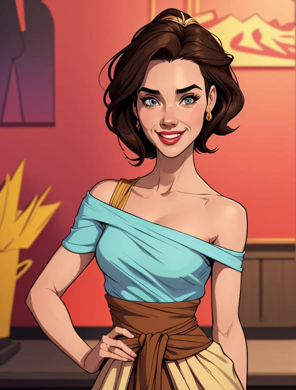 comic anime artwork Cinematic upper body portrait of Jessica Alba dressed as a woman ((dressed as a woman from the 1950s, dressed in 1950s purple turtleneck tshirt and white pants, 1950s style house, 1950s style hairstyle)). photorealistic image, 8k, artwork by greg rutkowski, DSLR photography, <lora:Jessica_Realvis:0.72> . anime style, key visual, vibrant, studio anime, highly detailed . graphic illustration, comic art, graphic novel art, vibrant, highly detailed
