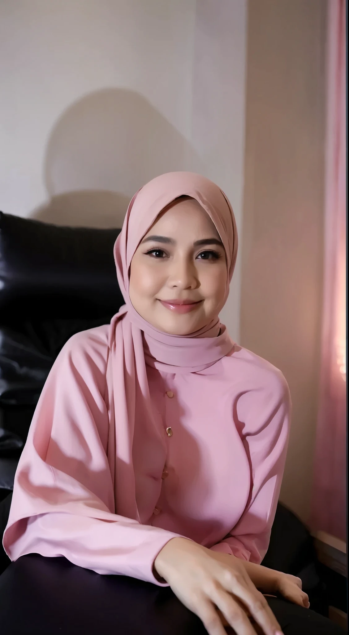 50 years Old, Hijab Indonesian mature woman, Big Tits : 66.9, Gamis, Breast out from her clothes : 1.9, at doctor office, Dark light, at Nighttime