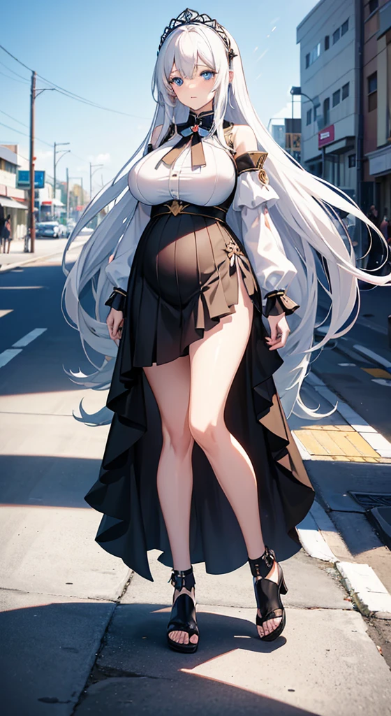 anime girl,long white hair,blue eyes,Black dress, Cute anime wife wearing beautiful clothes, Best Anime 4k Kona-chan Wallpapers, anime art wallpaper 8 k, anime art wallpaper 4k, anime art wallpaper 4k, Anime style 4k, Anime girl in black skirt, 8k high quality detailed art, Beautiful anime girl,(Pregnant,Huge breasts:1.8)