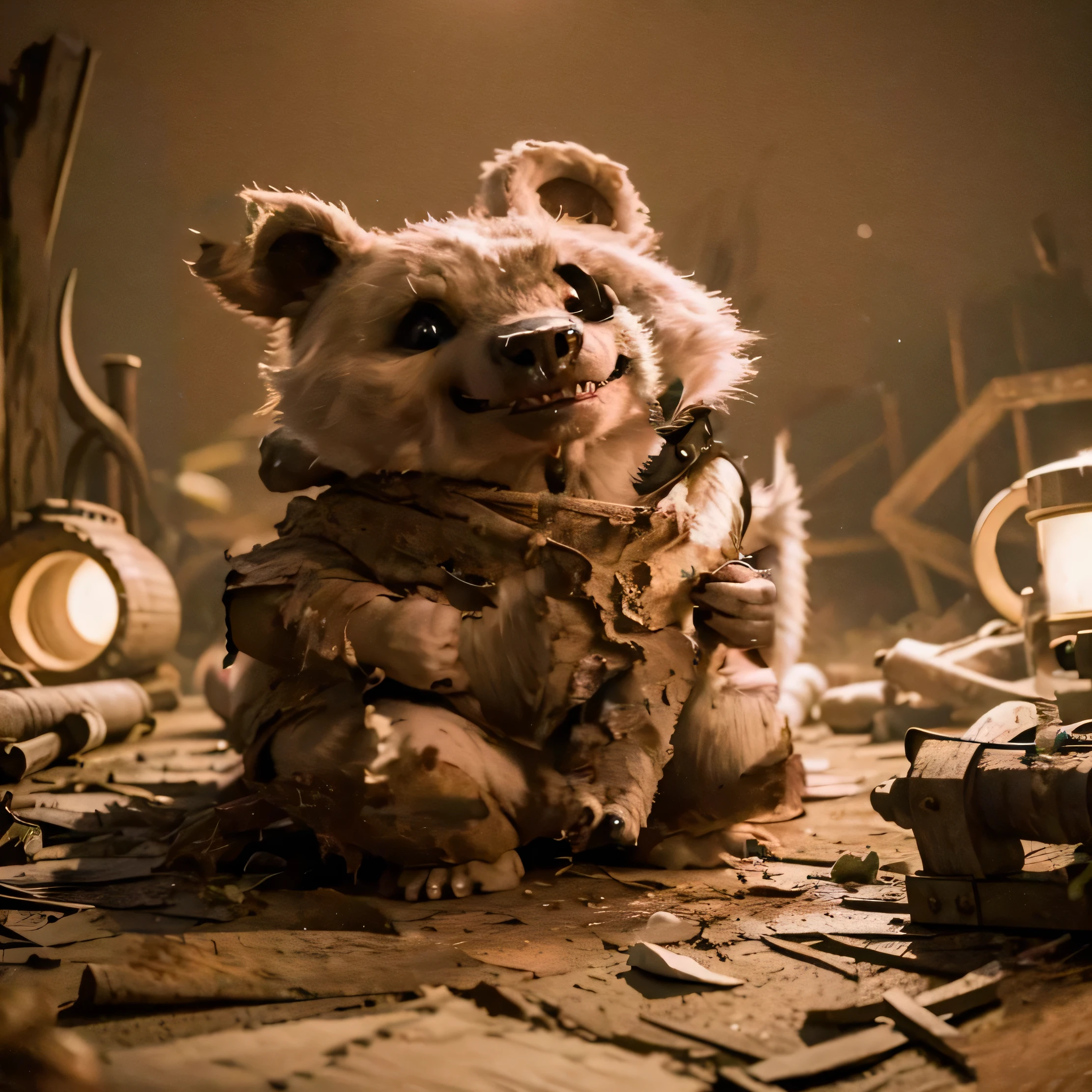(best quality, masterpiece:1.2), detailed, twisted freaky spooky stuff bear, getting in trouble, night, dark, full moon, creepy scene