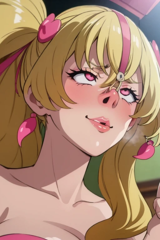 (Aphrodite:1.5),(Nose Hook:1.5),(Nose Hook face realistic)超Swollen lips, Super thick lips, Kissing Face,, Glowing Skin,masterpiece, highest quality, naughty smile,(vapor:1.2), (Happy:1.4),(Ahegao:1.6),(Roll your eyes,1.6),(blowing foam through the mouth:1.2),(Attractive mature woman,Super strong super huge huge vulgar face:1.2),(Ahegao:1.8),(Roll your eyes:1.6),(Huge very angry face:1.6),(put on a mean look:1.8),(put on a mean look:1.8),masterpiece, highest quality,Super evil smile, blush, I breathe,Glowing Skin,highest quality, 8K, 32k, masterpiece, Detailed face, Lips Detail, Fine grain, double eyelid,(Bimbo face:1.5,Heavy makeup:1.5,Black gal:1.5 ),Pink thick lips,Swollen lips,(Wide open nostrils:1.5)