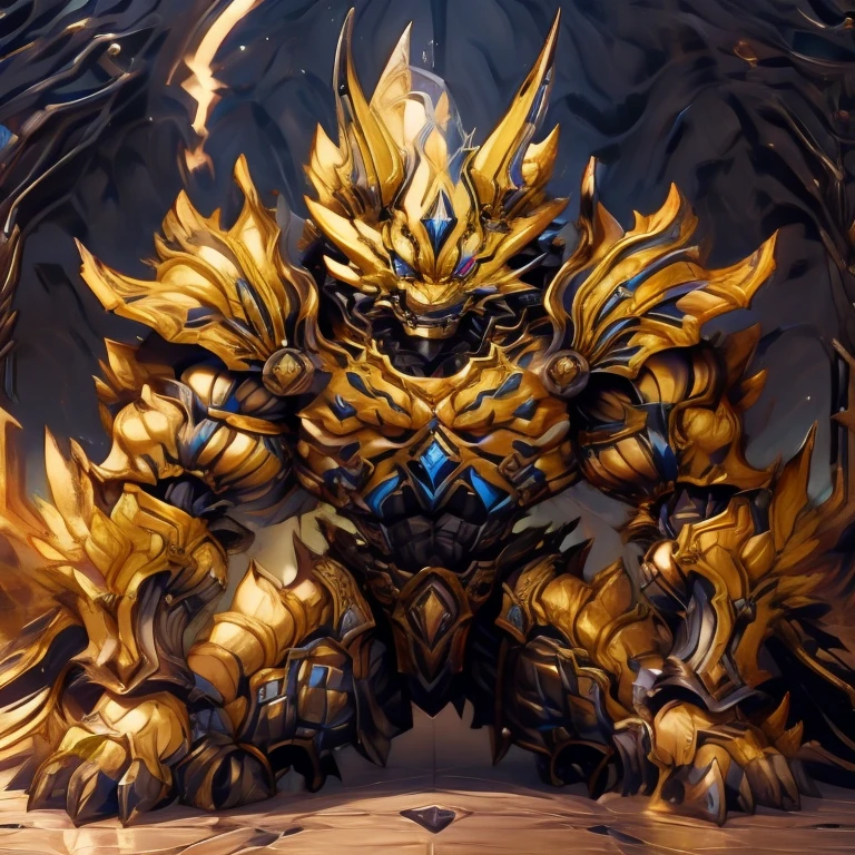 (masterpiece, best quality, detailed:1.2)
(Pokémon)
detailed full body,
zeraora,
full body,
Furry Heroes,
The main color is yellow,
sparkling skin,
Vibrant colors, 4K,
GOLD armor,
Its full plate armor emphasizes the muscles.
a knight's mechanical armor,
glowing wide and heavy armor,
Gigantic ZERAORA,
big muscle (pecs, triceps, traps)
unusually developed muscular body,
body full of huge muscles.
showing off muscles,
pectorales enormes.
Exaggeratedly huge muscles.
Gigachad Muscular,
whole body shines like metal.
sitting on the throne,
He wears a black cloak on his back.
The cloak is so long that it touches the ground,
futuristic city,
thunderstorm, rainy weather, lightning