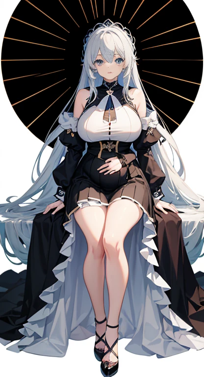 anime girl，long white hair，blue eyes，Black dress, Cute anime wife wearing beautiful clothes, Best Anime 4k Kona-chan Wallpapers, anime art wallpaper 8 k, anime art wallpaper 4k, anime art wallpaper 4k, Anime style 4k, Anime girl in black skirt, 8k high quality detailed art, Beautiful anime girl,(Pregnant，Huge breasts：1.8)
