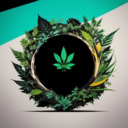 (high resolution,ultra detallado),(vector logo:1.1),((fondo negro)),vistoso,ilustrativo,hoja de planta verde,marihuana,stylized graphic,vector graphics,concepto abstracto,modern design,llamativo,artistic composition,profesional,publicidad,identidad de la marca,Lineas limpias,simple pero impactante,memorable,fresco y vibrante,positive energy,organico y natural,botanical element,Iconic Symbol,unique visual representation,creative expression,formas decididas,Playful concept,paleta de colores armoniosa,contrast,Sharp focus,High quality illustration,Versatile use,scalable design,formato flexible,formato vectorial,suitable for print and digital media,variante del logotipo,marca de identidad,elementos de marketing,Sitio web,Application icon,capacidad de archivos vectoriales,compatibility with image editing software,artistic versatility.