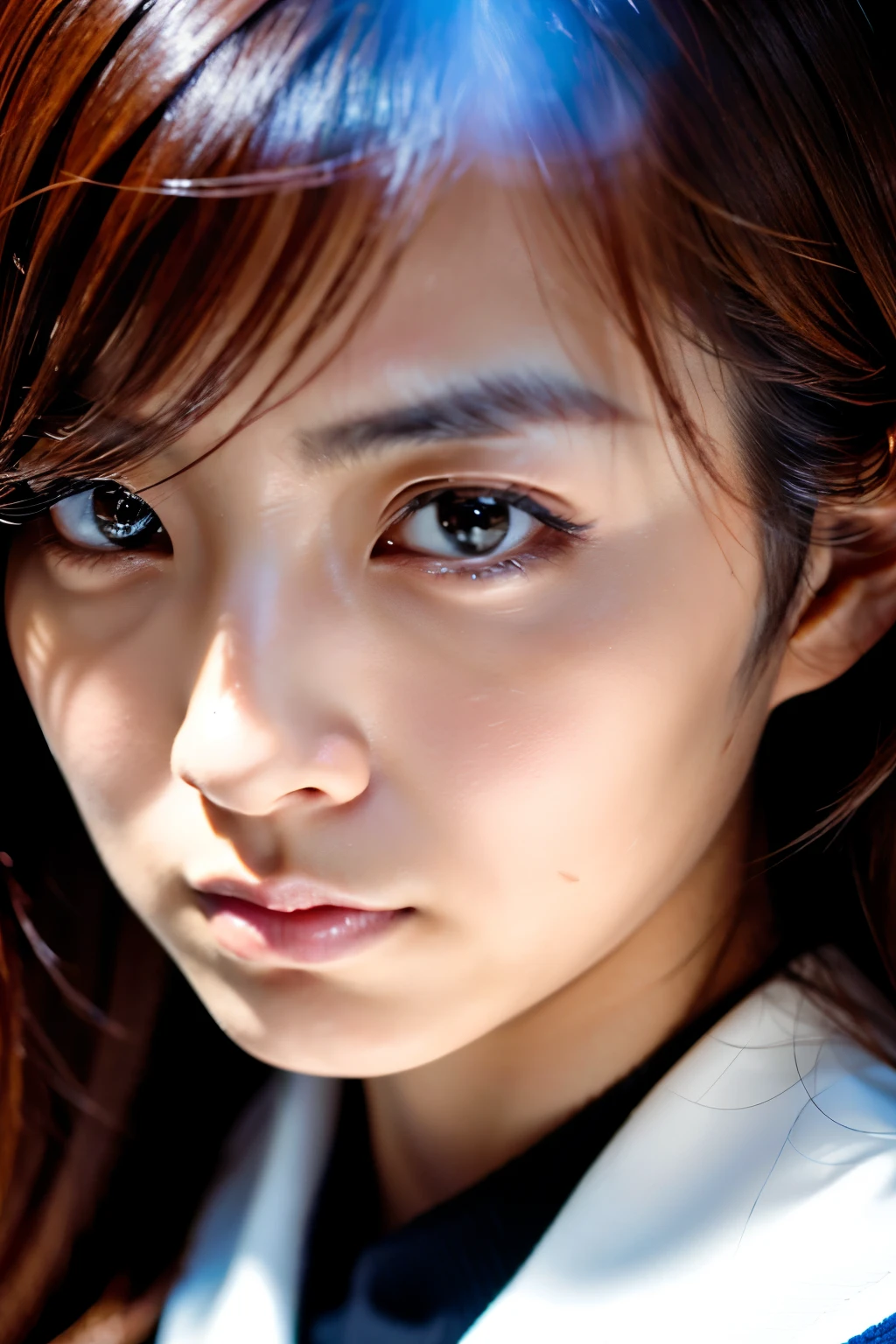 Masterpiece, 8K, high quality, high resolution, beautiful Japanese woman, 30 years old, poker face, glaring eyes, (detailed face, detailed eyes), looking at viewer, portrait