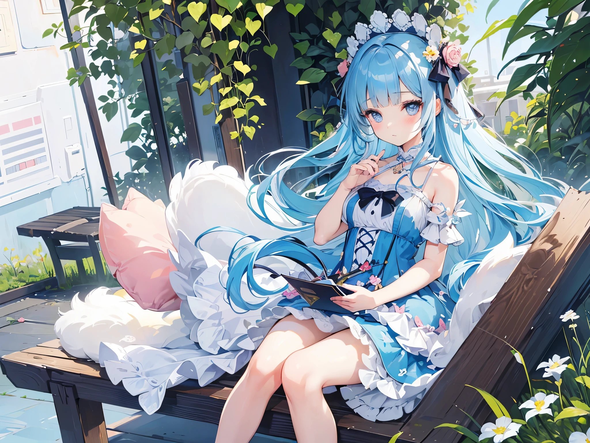 stylish design, the most adorable kitten, walk, stylish clothes, beautiful spring field, beautiful flower, Colorful Hearts,Masterpiece, best quality, extremely detailed, (illustration, official art: 1.1), 1 girl, ((light blue long hair))), light blue hair, , ((blush)), cute face, big eyes, masterpiece, best quality, ((a very delicate and beautiful girl)))), amazing, beautiful detailed eyes, blunt bangs (((little delicate girl)))), tareme (true beautiful: 1.2),Official art、Top quality ultra-detailed CG art、a beauty girl:1.2)、