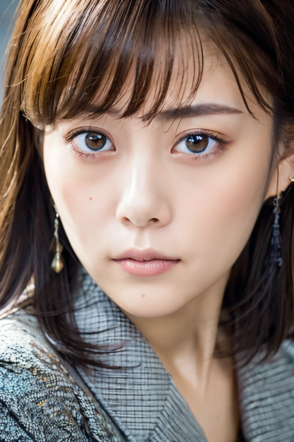 Masterpiece, 8K, high quality, high resolution, beautiful Japanese woman, 30 years old, poker face, glaring eyes, (detailed face, detailed eyes), looking at viewer, portrait