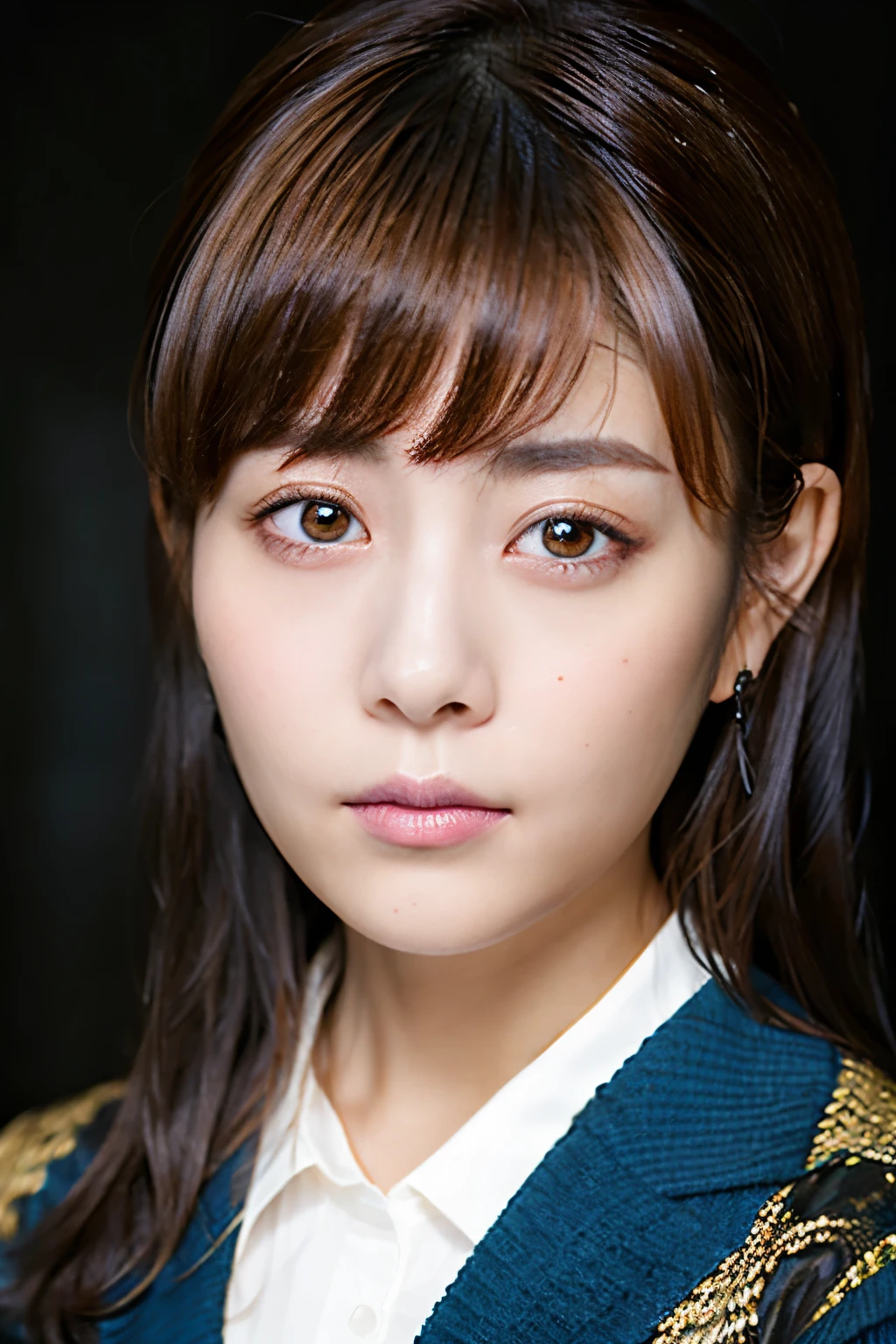 Masterpiece, 8K, high quality, high resolution, beautiful Japanese woman, 30 years old, poker face, glaring eyes, (detailed face, detailed eyes), looking at viewer, portrait