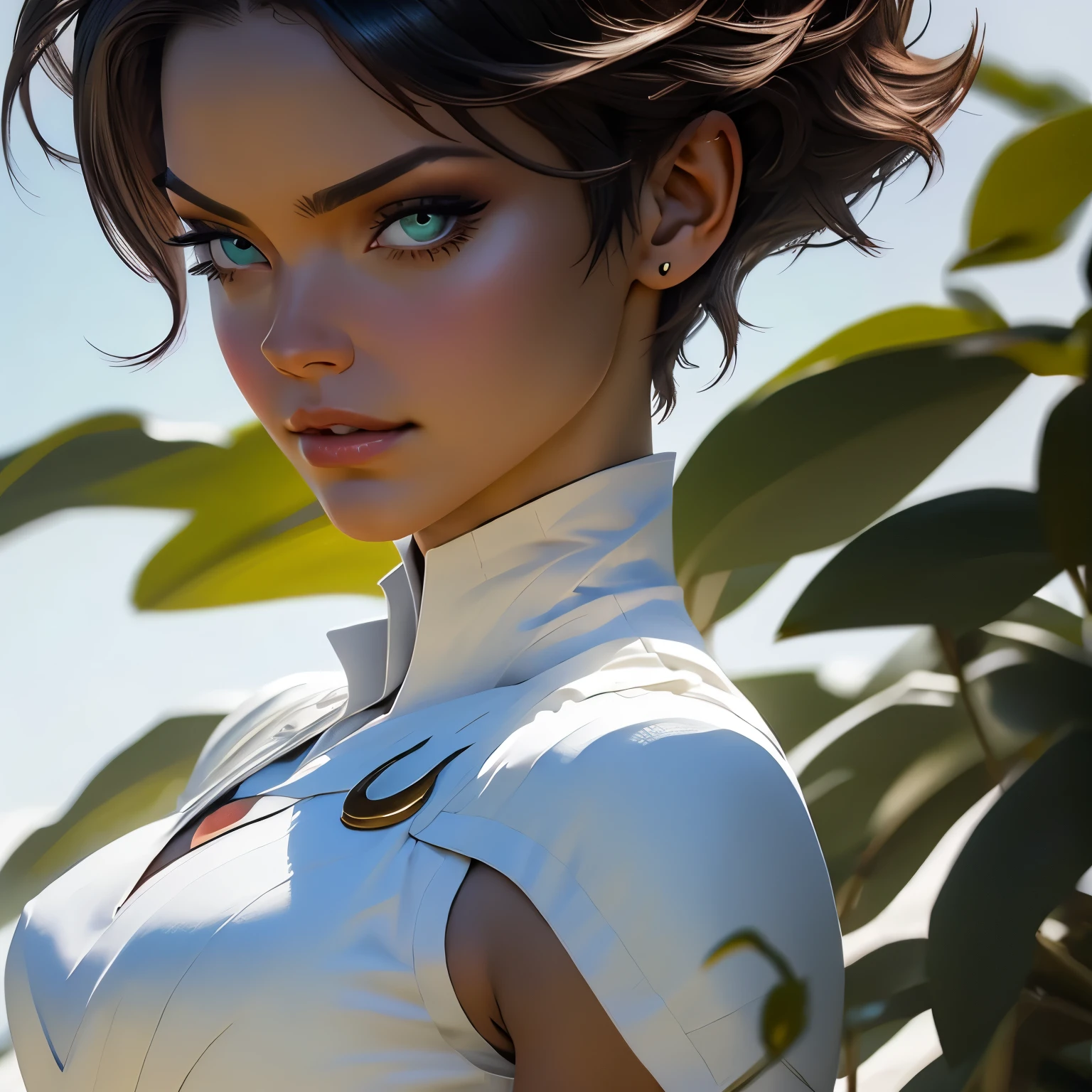 um close up de uma mulher em um vestido verde prateado com uma flor dourada vermelha em seu cabelo, rosto de uma americana, cabelo branco, olhos negros, batom verde, muscular, bunda grande, mostrando a bunda, de quatro, Succubus em vestido curto apertado, elegant cinematic pose, character is in his natural pose, tracer em um vestido colante, lockhart, Retrato sedutor lockhart, grosso, Glamorous Lock Heart, body shot of cinematic goddess, corpo perfeito sombreado realista 
