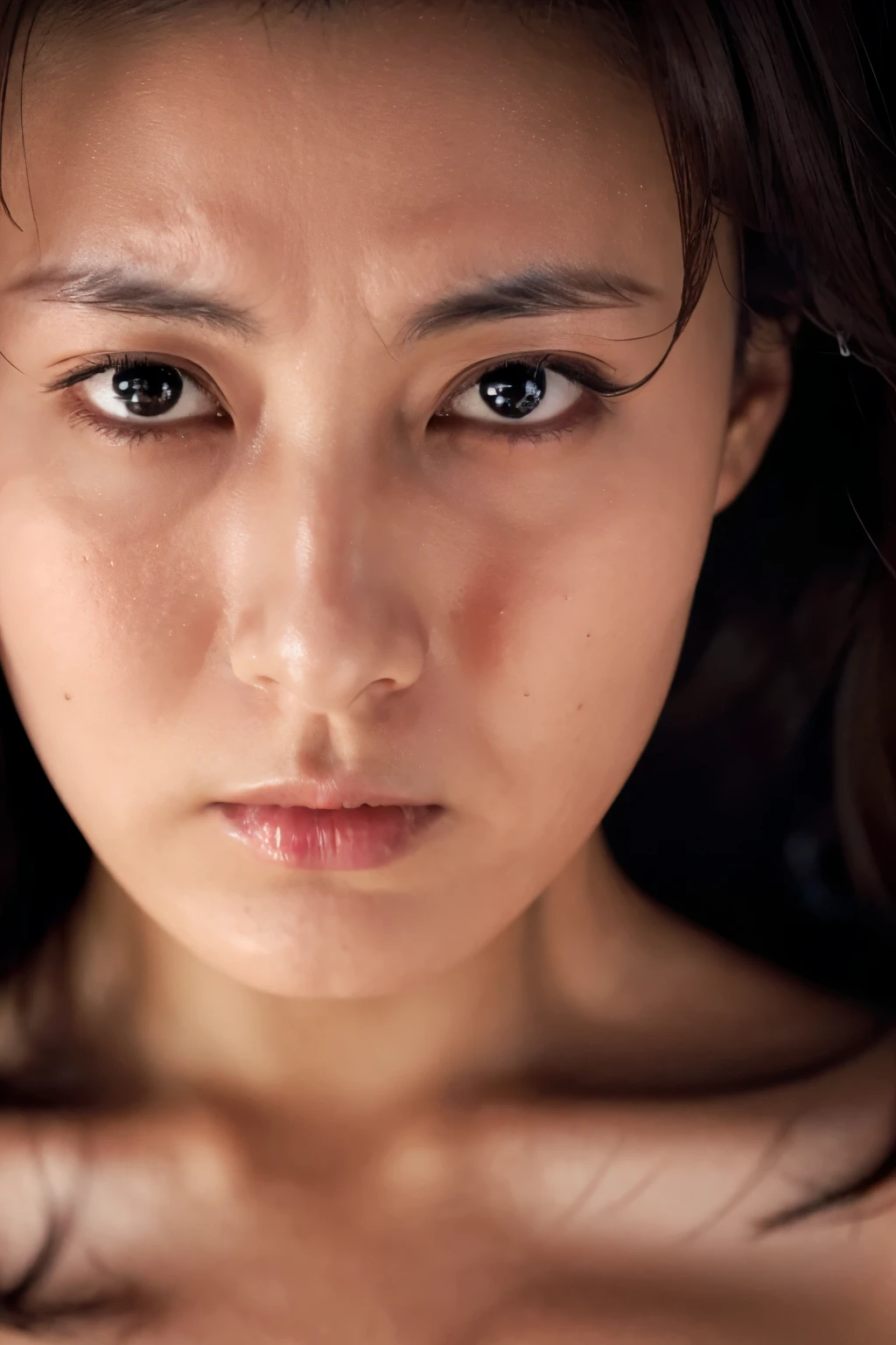 Masterpiece, 8K, high quality, high resolution, beautiful Japanese woman, 30 years old, poker face, glaring eyes, (detailed face, detailed eyes), looking at viewer, portrait