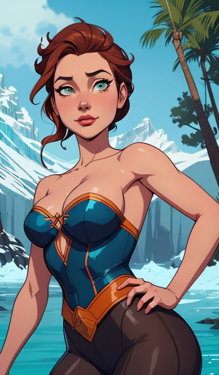 Personagem mulher estilo atompunk Fiona rainha Anna de Arendelle com marcas de guerras Imagem de desenho animado de uma mulher .Ilustra??o estilo desenho animado, estilo de arte dos desenhos animados, estilo de arte dos desenhos animados, digital illustration style, estilo atompunk design de personagens altamente detalhado, arte digital detalhada coragem, Forest fan art, Design de personagens de retrato, beautiful digital illustration, retrato de alta qualidade, Arte em quadrinhos, mulher jovem cabelo com transas lindas . Queen Anna of ArendelleBeautiful lined eyes Medium large bust and wonderful sexy clothes. image expression of sexual desire from waist to head illustration Queen Anne of Arendelle atompunk style Fallout 4 style pose playboy magazine