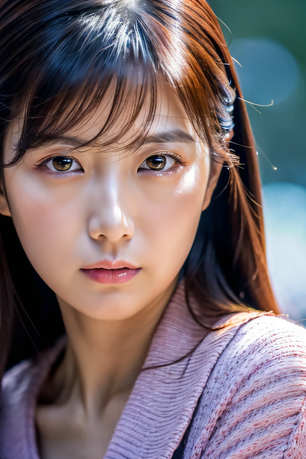 Masterpiece, 8K, high quality, high resolution, beautiful Japanese woman, 30 years old, poker face, glaring eyes, (detailed face, detailed eyes), looking at viewer, portrait