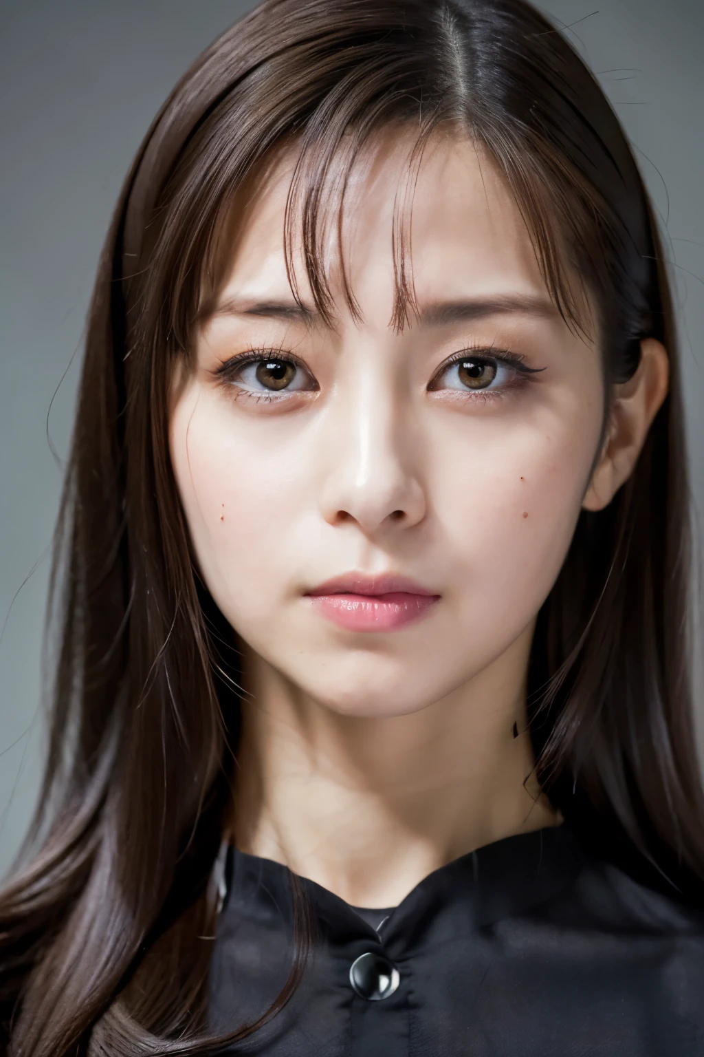 Masterpiece, 8K, high quality, high resolution, beautiful Japanese woman, 30 years old, poker face, glaring eyes, (detailed face, detailed eyes), looking at viewer, portrait