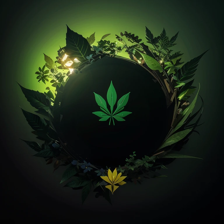 (high resolution,ultra detallado),(vector logo:1.1),((fondo negro)),vistoso,Ilustrativo,hoja de planta verde,marihuana,stylized graphic,vector graphics,concepto abstracto,modern design,llamativo,artistic composition,profesional,publicidad,identidad de la marca,Lineas limpias,simple pero impactante,memorable,fresco y vibrante,positive energy,organico y natural,botanical element,Iconic Symbol,unique visual representation,creative expression,formas decididas,Playful concept,paleta de colores armoniosa,contrast,Sharp focus,High quality illustration,Versatile use,scalable design,formato flexible,formato vectorial,adecuado para medios impresos y digitales,variante del logotipo,marca de identidad,elementos de marketing,Sitio web,Application icon,capacidad de archivos vectoriales,compatibility with image editing software,artistic versatility.