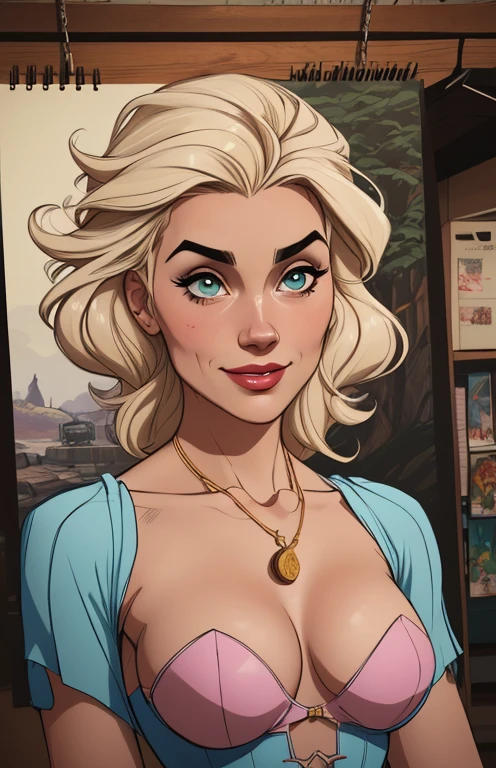 Personagem mulher estilo atompunk Fiona rainha Anna de Arendelle com marcas de guerras Imagem de desenho animado de uma mulher .Ilustra??o estilo desenho animado, estilo de arte dos desenhos animados, estilo de arte dos desenhos animados, digital illustration style, estilo atompunk design de personagens altamente detalhado, arte digital detalhada coragem, Forest fan art, Design de personagens de retrato, beautiful digital illustration, retrato de alta qualidade, Arte em quadrinhos, mulher jovem cabelo com transas lindas . Queen Anna of ArendelleBeautiful lined eyes Medium large bust and wonderful sexy clothes. image expression of sexual desire from waist to head illustration Queen Anne of Arendelle atompunk style Fallout 4 style pose playboy magazine sensual witch Character cartoon style facial expression happy beautiful smile and six medium small portrait mode waist up with lots of gold around her other precious stones portrait mode waist up queen of the south Jennifer Connelly GTA scenery dominatrix gold coins chest with jewelry with your boyfriend, a man with a black beard, armed with a military style,