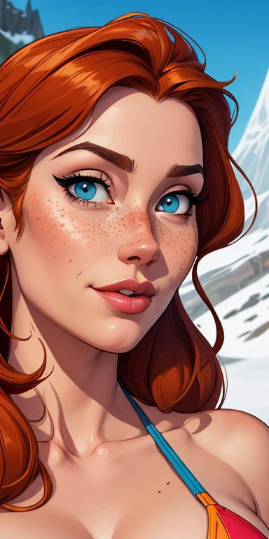 Beautiful portrait mode pose Cartoon character in dynamic pose two women together with freckles on their faces Disney princess Queen Anna of Arendelle with 1,60cm on the left and together with a symmetrical body and beautiful breasts, corpo bem definido, delicado e sensual, estilo de desenho animado, digital illustration Portrait mode a close up of two women Cartoon style digital illustration in bikinis in front of a mountain, artegerm e lois van baarle, artegerm e atey ghailan, modelo uniforme | artegerm, artegerm e Genzoman, artegerm comic, como visto em artegerm, artegerm e wlop, artegerm and rossdraws style digital illustration cartoon style 