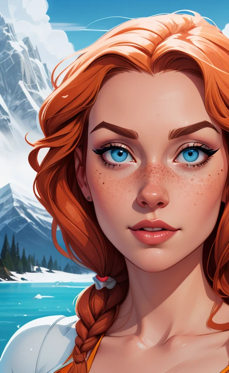 Beautiful portrait mode pose Cartoon character in dynamic pose two women together with freckles on their faces Disney princess Queen Anna of Arendelle with 1,60cm on the left and together with a symmetrical body and beautiful breasts, corpo bem definido, delicado e sensual, estilo de desenho animado, digital illustration Portrait mode a close up of two women Cartoon style digital illustration in bikinis in front of a mountain, artegerm e lois van baarle, artegerm e atey ghailan, modelo uniforme | artegerm, artegerm e Genzoman, artegerm comic, como visto em artegerm, artegerm e wlop, artegerm and rossdraws style digital illustration cartoon style