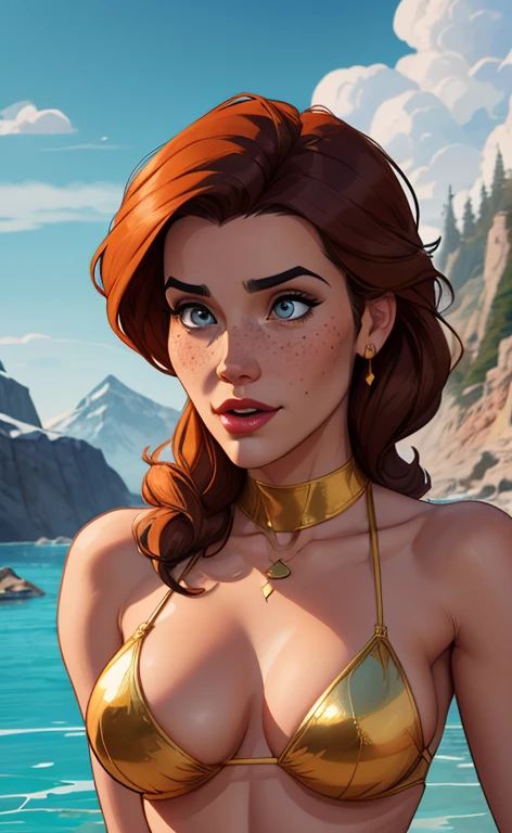 Beautiful portrait mode pose Cartoon character in dynamic pose two women together with freckles on their faces Disney princess Queen Anna of Arendelle with 1,60cm on the left and together with a symmetrical body and beautiful breasts, corpo bem definido, delicado e sensual, estilo de desenho animado, digital illustration Portrait mode a close up of two women Cartoon style digital illustration in bikinis in front of a mountain, artegerm e lois van baarle, artegerm e atey ghailan, modelo uniforme | artegerm, artegerm e Genzoman, artegerm comic, como visto em artegerm, artegerm e wlop, artegerm and rossdraws style digital illustration cartoon style waist-up portrait mode with lots of gold around her other precious stones waist-up portrait mode queen of the south Jennifer Connelly GTA scenery dominatrix gold coins chest with jewelry with her boyfriend man with black beard armed military style