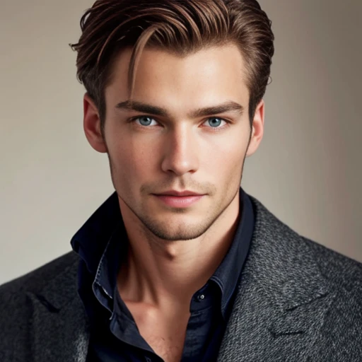 Color photo beautiful German man model, focus on character's face