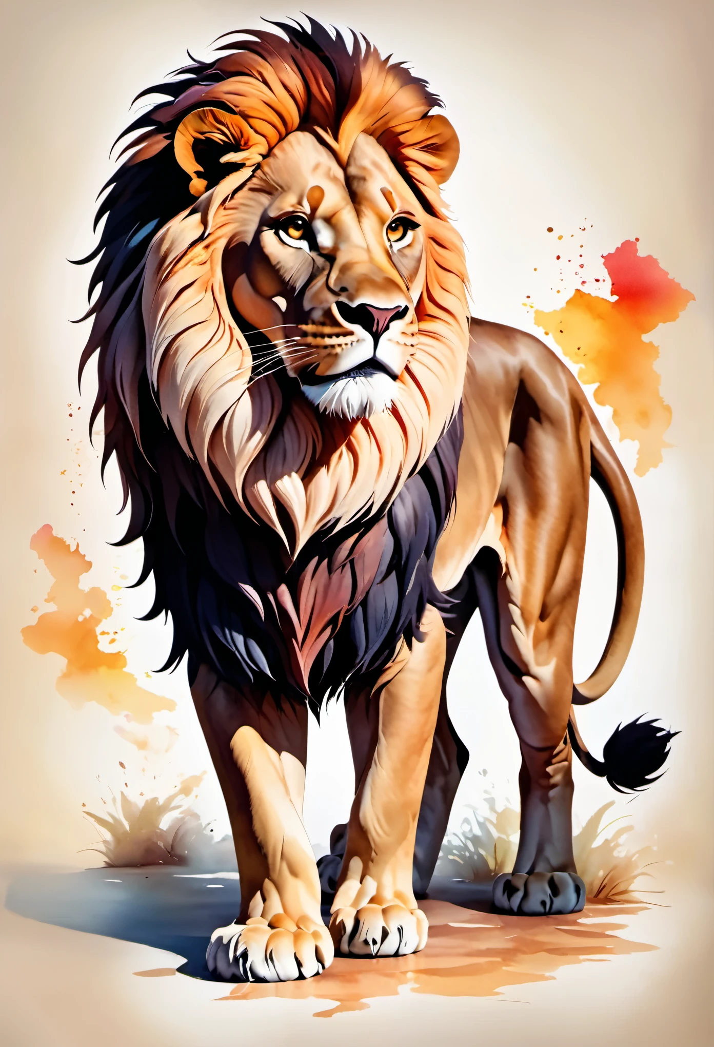 a silhouette design of a lion , sunset design, arte 3D vetor, fofo e peculiar, brilhante ousado colorido., efeito aquarela, , pintura digital, baixo poli, Aerial view, Isometric style, focado no personagem, 4K resolution, Photorealistic rendering, usando Cinema 4D,parte frontal