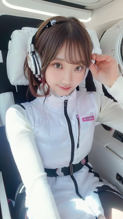 (masterpiece:1.5)、(Realistic:1.5)、(highest quality:1.4、8k、RAW Photos）、
Ultra-high resolution、Professional Lighting、Perfect dynamic composition、Photographed indoors、
Film Grain、chromatic aberration、(Bokeh:1.1)、
Frank、Sophisticated、charm、Ultra-realistic、Attention to detail、Golden Ratio、
(1 girl)、Slender girl、Delicate and charming girl、Cute Woman:1.4、
Serious expression、Looking at the audience、Sculptural installation、Sit on the sofa and relax、
Light brown hair、Shiny Hair、Hairstyle: Ponytail、
real skin、
Shut your mouth.、Beautiful Eyes、double eyelid、Thin arms、、
、Show off your thighs,(astrovest):5,(shiny white log downvest):3,BREAK ((Detailed face, Professional photography)), ((NSFW, zettai ryouiki, 1 girl)), Ultra-high resolution, (Realistic: 1.4), RAW Photos, highest quality, (PhotoRealistic Stick), concentrated, Soft Light, ((30 years old)), ((Japanese)), (( (Young Face))), (surface), (Depth of written boundary), masterpiece, (Realistic),(inside ISS):3, woman, ,astrovest:2,headphone:2,smartwatch,,bangs, ((1 girl)),(black sleeves):2,(black tights):2,inside spacestation,inside spacecraft,,zero gravity,smile,open leg,blush:1.5,hidden hands,neotech