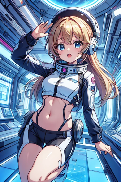 top-quality,Top image quality,In 8k,4K,masterpiece,Ultra-detailliert,beautiful,Ultra-quality, best quality,expensive solve, Ultra-Familiar,game CG,dutch angle,(Acrobatic pose):5,Jumping:5,(inside spacestation,)beautiful Familiar eye,five refer,headphone,Browsing Caution,a beauty girl,(Astro Best):5,(Tracking unishapes),Wet,(vapor:1.5),Running shape,Open Open mouth,(Blonde),(Long Hair):2,belly button,space_station_interior, exercise_room, Futuristic, expensive_technology, zero_gravity_exercise_device, expensive_solve_landscape, Sophisticated_design, Minimal, 8k_solve, game_CG_style, Dutch_angle, Familiar_character, Tracking_unishape, perfection_running_shape, intense_performance, Familiar_eye, decide, vapor:1.5, beauty, strength, five_refer, appear_belly button, Open_mouth, Ultra_quality, expensive_solve, Ultra_Familiar,Astro Best