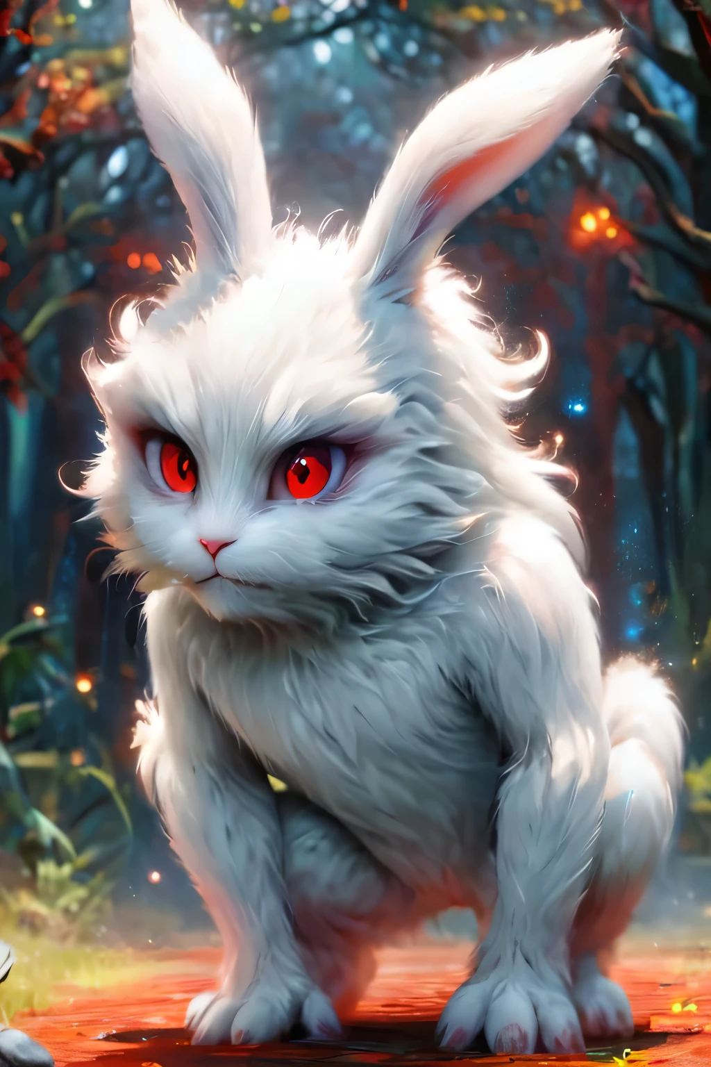 fantasy art , 8K, HD, Creature magic,white,red eyes,male,cute,pretty,monster,bunny