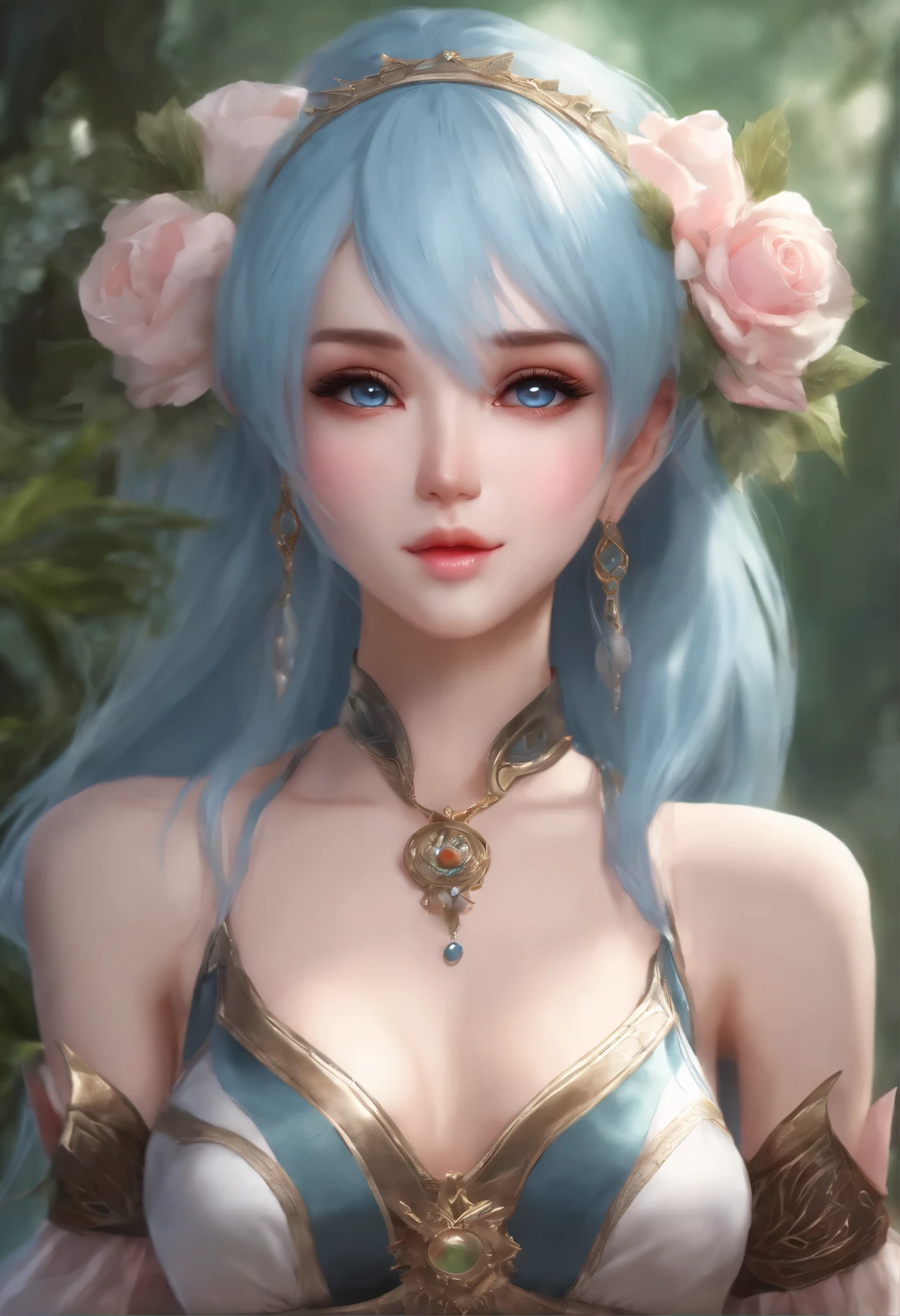 (vi-000020:1.2), (ultra photorealistic:1.3), (masterpiece:1.4), best quality, ((realistic)), high quality, ultra detailed, ((realistic anime face)), ((realistic skin)), ((realistic body)), ((sexy pose)) (best quality:1.1), (illustration:1.05), (1girl:1.05), (cute:1.05), (beautiful detailed eyes:1.05), (cinematic light:1.1), light blue highlights, full body pink hair, 1girl, cute tyrant portrait, aqua hair, bright eyes, white dress, temple, looking at viewer forest warcraft scenery
