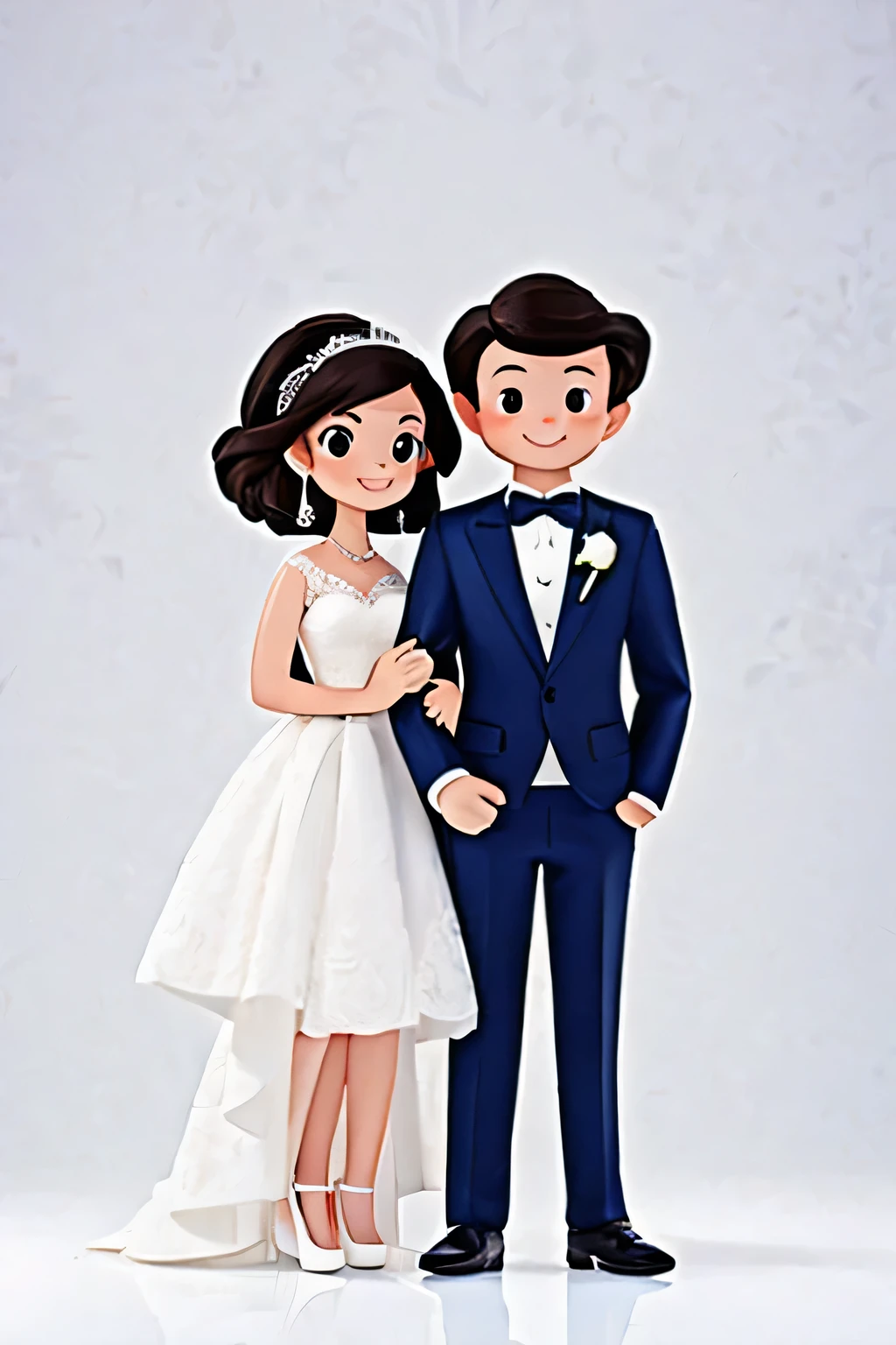 wedding couple, cute, dark hair, full body, white background