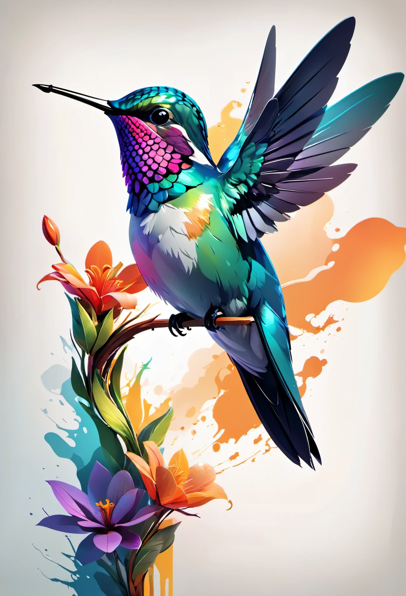 a silhouette design of a HUMMING BIRD, sunset design, arte 3D vetor, fofo e peculiar, brilhante ousado colorido., efeito aquarela, , pintura digital, baixo poli, Aerial view, Isometric style, focado no personagem, 4K resolution, Photorealistic rendering, usando Cinema 4D,parte frontal