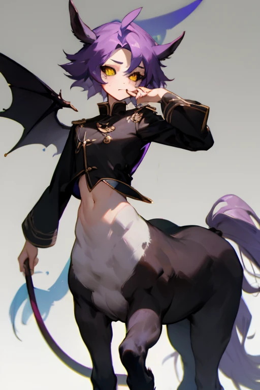 Male demon  Centaur、Black long sleeved outfit、stomach、Mauve Skin、Purple hair、Yellow Eyes、Black conjunctiva、Delicate face、Larger image