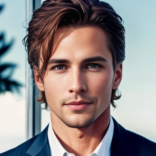 Color photo beautiful Abramowicz man, heartthrob model, focus on character's face