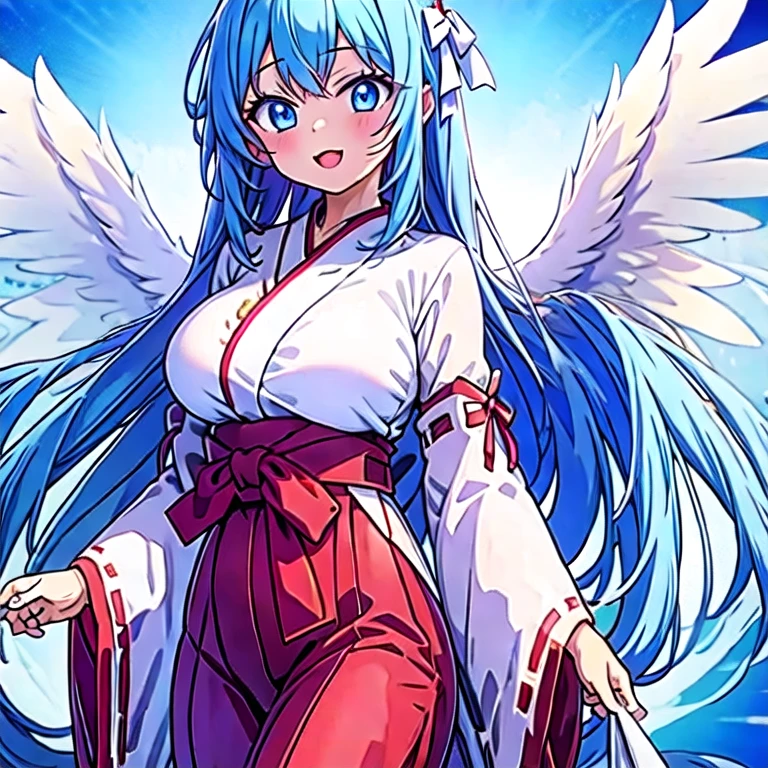 (masterpiece, best quality:1.2), 1girl, solo, {赤も:1.35} ,red long skirt,miko,a pair of wings,