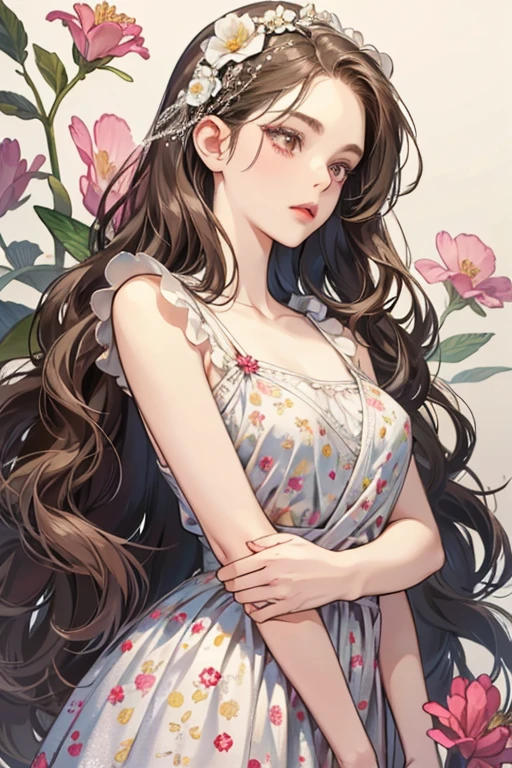 Angelica is an extremely sickly, pale, frail-looking girl, with faintly red lips. She has extremely long, wavy hair with about five flowers in it.
She wears a short, sleeveless dress with a wrap below her chest shaped like diamonds with ovals in them, vaguely resembling eyes. Underneath the dress, she wears bloomers with flowers printed on just above the hem. SPARKLE; GLITTER