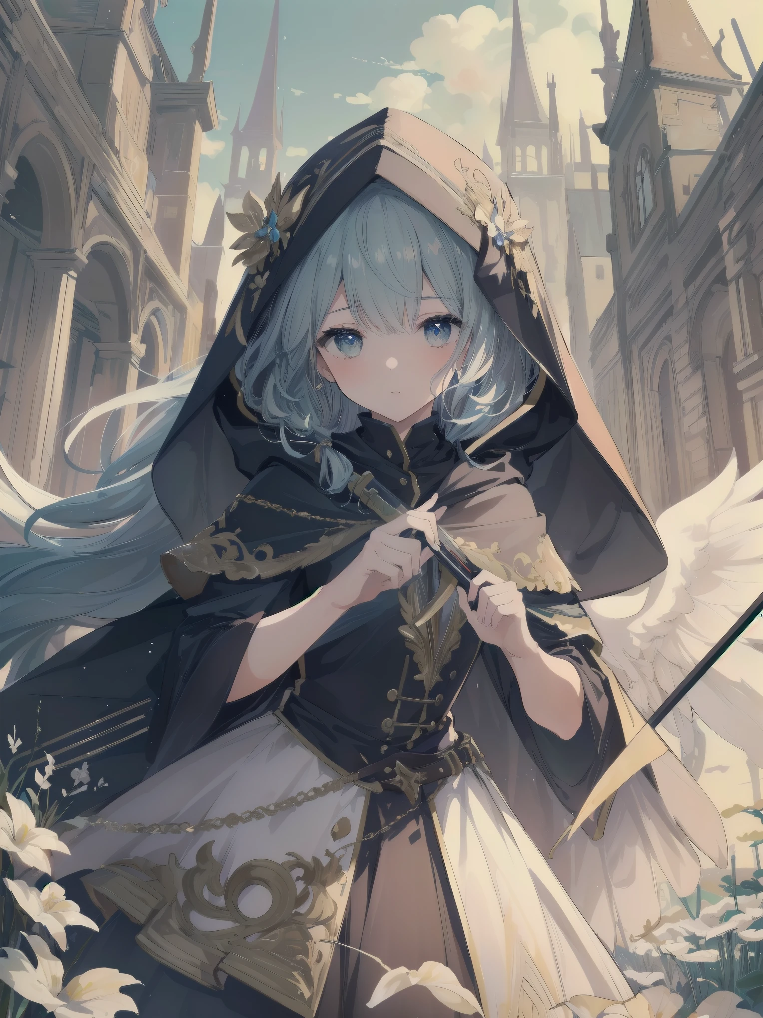 (Masterpiece, top quality, highest quality, official art, beautiful and aesthetic: 1.2), 1 girl, solo, marquise, adventurer, hood, meadow, detailed background, otherworldly fantasy with overwhelming modeling and super detailed amount of writing, one of the most powerful battle scenes, deep and detailed background, cute and beautiful girl, imaginative Cute girls, imaginative posing
