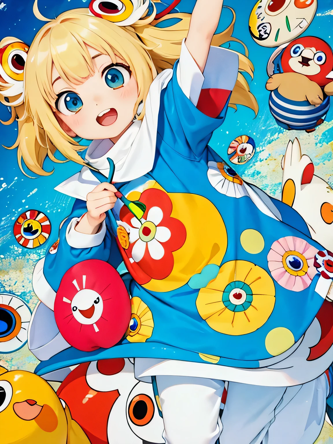 8K quality, Takashi Murakami&#39;s illustrations、Intense watercolor、Watercolor miniature art、Watercolor splash、Surreal、Avant-garde pop art、Beautiful and expressive paintings、Beautiful artwork illustration、very colorful tones、wonderful、Cool beauty、highest quality,Official Art,Vector art,Stylish design, (((highest quality))), HDR, (((detailed))), (((Graffiti art)), ((masterpiece)), (((Super detailed)), (((Colorful flowers))), (((The most beautiful girl of all time)))