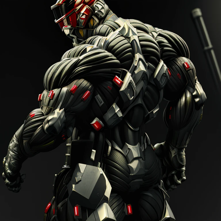 8K, Masterpiece, highres, future fiction. red visor, Detailed head, Detailed Body,full body, Detailed abs, wearing crNanosuit, big muscle (pecs, triceps, traps) unusually developed muscular body, body full of huge muscles. showing off muscles, pectorales enormes. Exaggeratedly huge muscles. Gigachad Muscular, gigantic muscles,