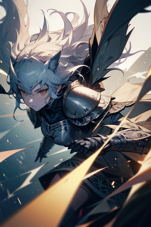 Wolf Knight, fine armor, Intricate Design, Silver, silk, Cinema Lighting, 4K, Floating Hair, sharp